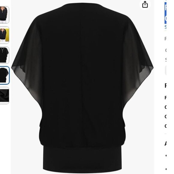 Plus Size Tops for Women Solid Short Sleeve V-Neck Pullover Chiffon Blouse - Picture 5 of 6